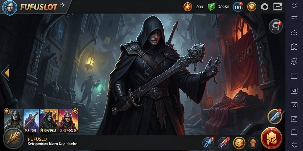 Tampilan gameplay FUFUSLOT dengan suasana horor yang mencekam.