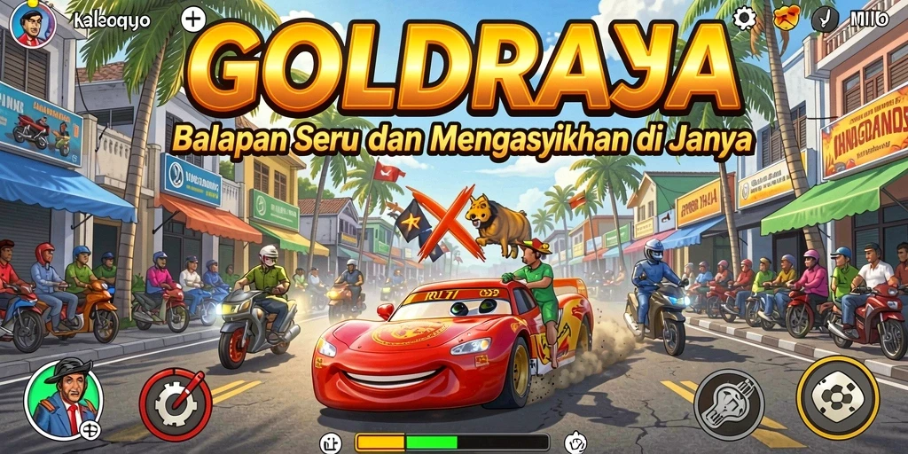 Tangkapan layar gameplay yang menampilkan balapan seru dari GOLDRAJA.