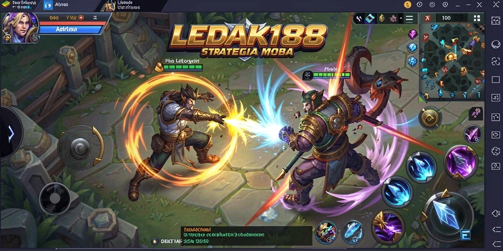 Tangkapan layar gameplay menampilkan pertarungan tim epik di arena MOBA.
