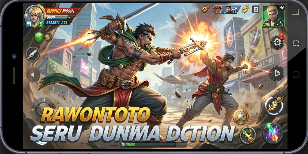 Screenshot gameplay RAWONTOTO menampilkan aksi pertarungan yang intens.