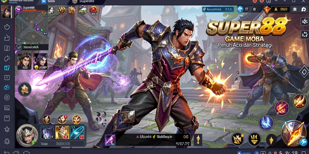 Screenshot utama SUPER88 menampilkan aksi seru dalam pertempuran MOBA.