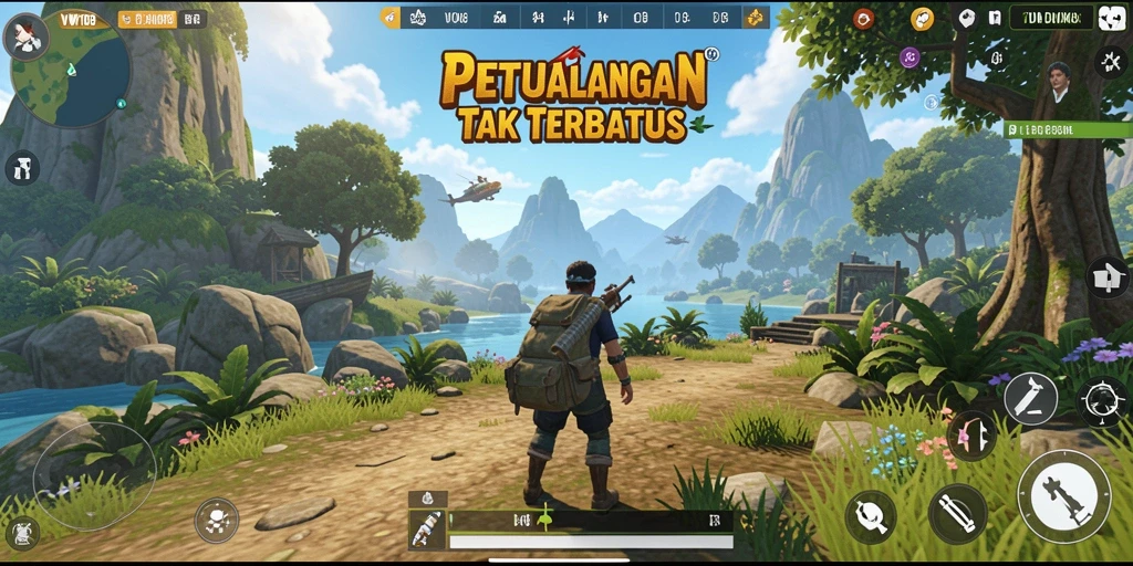 Screenshot utama VW108 menampilkan aksi seru di dunia terbuka.