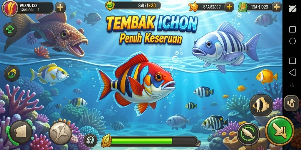 Screenshot gameplay WISNU123 dengan aksi menembak ikan.